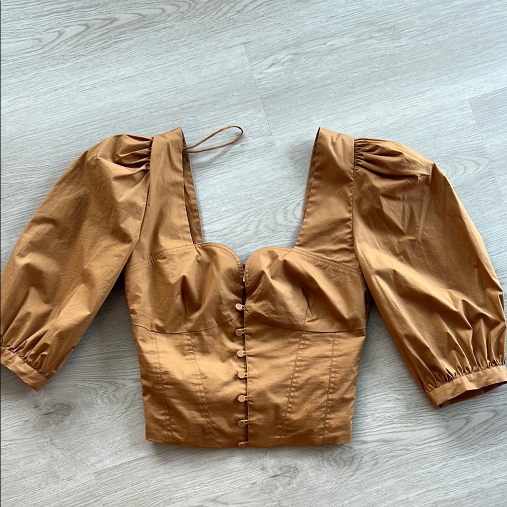 Jonathan Simkhai Tan Puff Sleeve Blouse
